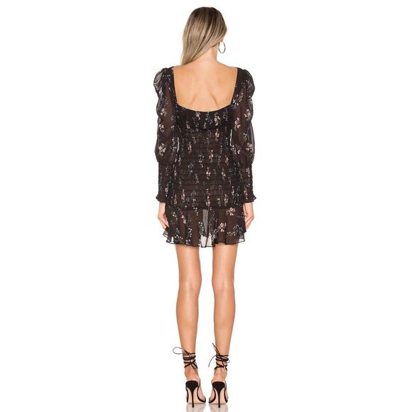 For Love & Lemons Medium Revolve Dixon Black Floral Chiffon Smocked Mini Dress - Picture 2 of 11